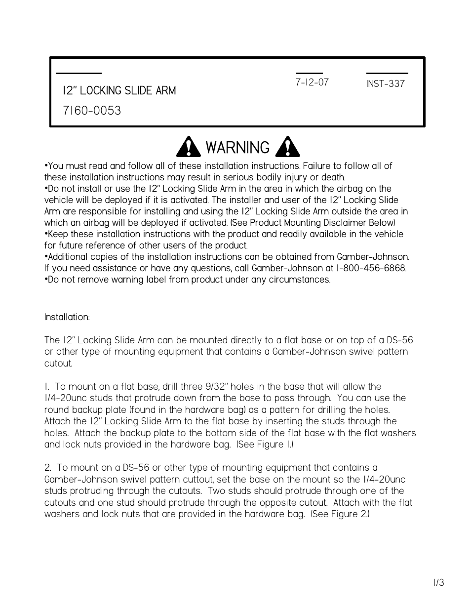 Gamber-Johnson 7160-0053 User Manual | 3 pages