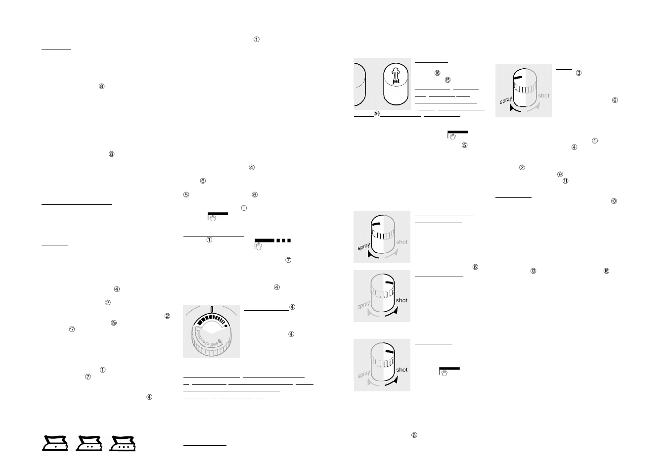 Automatic shut-off, Praktical guidelines, To fill iron | Selecting the temperature, Spray, shot of steam, jet of steam, Dry ironing, Steam ironing, Storage, Maintenance and cleaning, Decalcifying / self-cleaning | Braun PV 2550 User Manual | Page 3 / 4