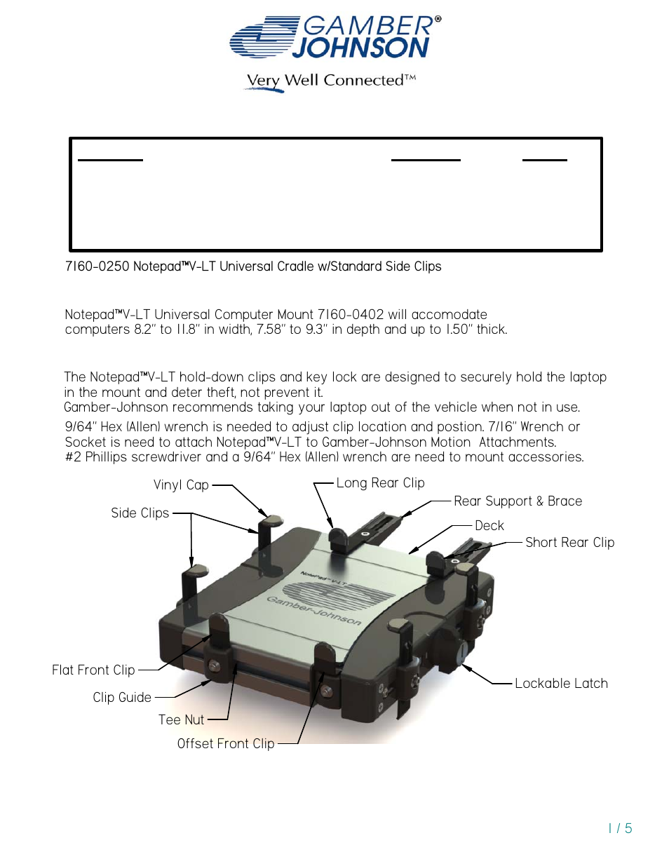 Gamber-Johnson 7160-0402 User Manual | 5 pages