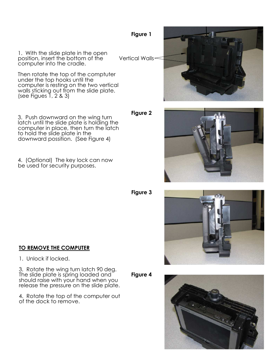 Inserting the computer into the cradle | Gamber-Johnson 7160-0543-xx User Manual | Page 3 / 3