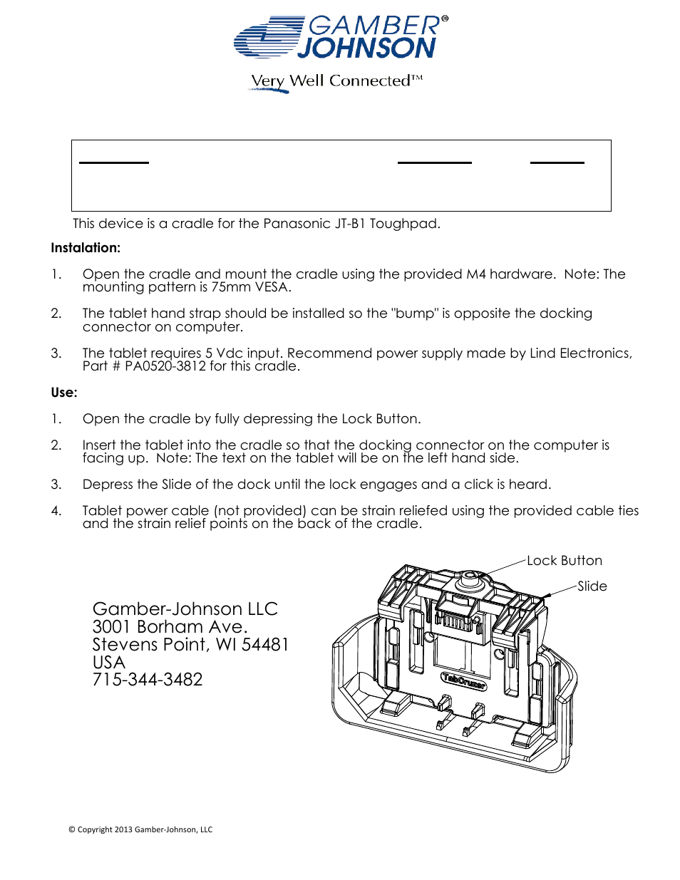 Gamber-Johnson 7160-0473-00, 00-E, -03, 03-E User Manual | 1 page