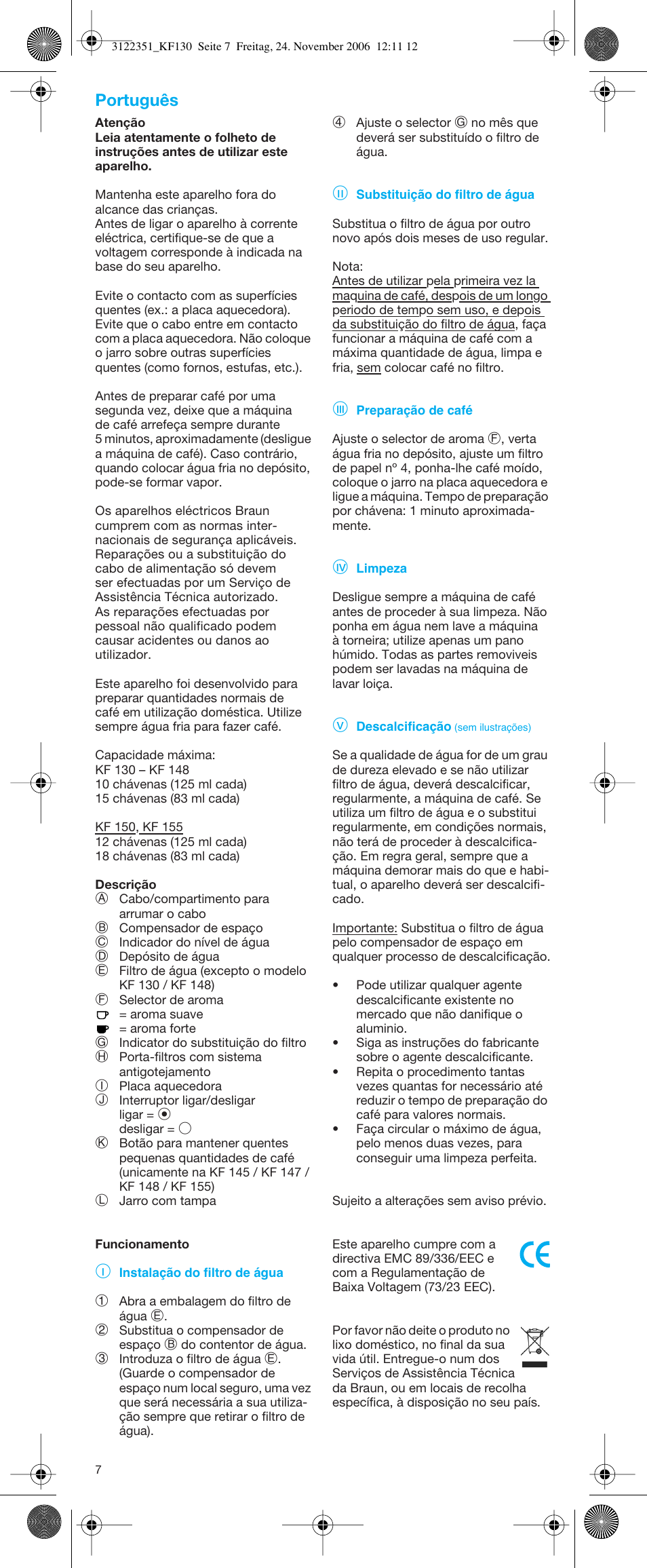 Português | Braun kf 140 User Manual | Page 7 / 21