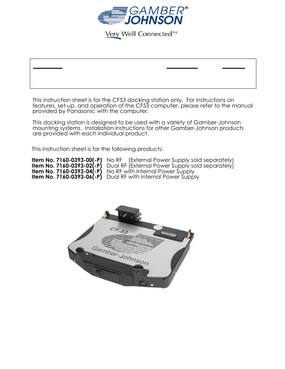 Gamber-Johnson 7160-0428 User Manual | 7 pages