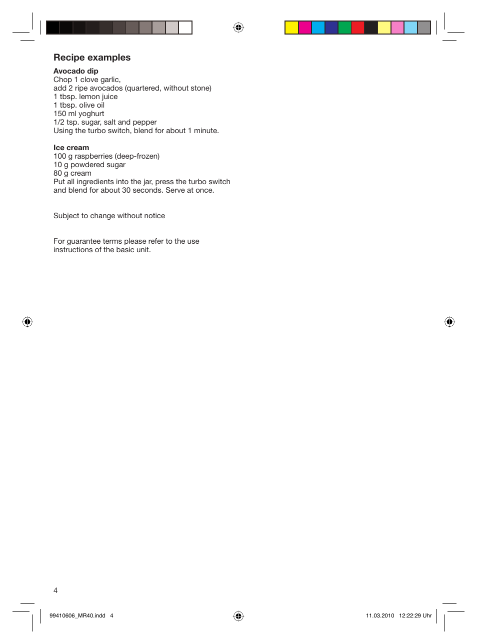 Recipe examples | Braun 4191 User Manual | Page 4 / 8