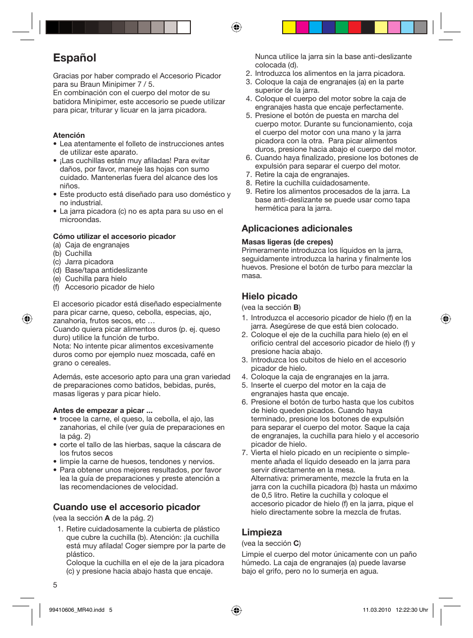 Español | Braun 4191 User Manual | Page 5 / 8