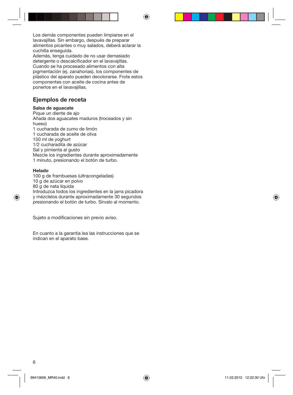 Ejemplos de receta | Braun 4191 User Manual | Page 6 / 8