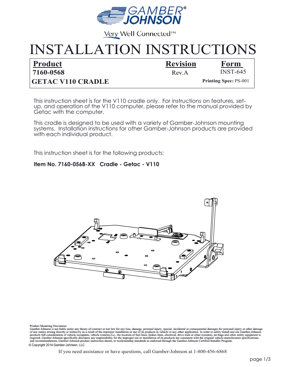 Gamber-Johnson 7160-0568-xx User Manual | 3 pages