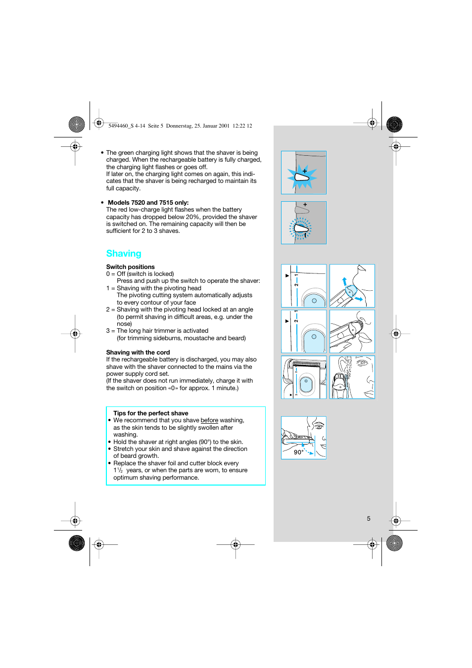 Shaving | Braun 7516 User Manual | Page 5 / 14