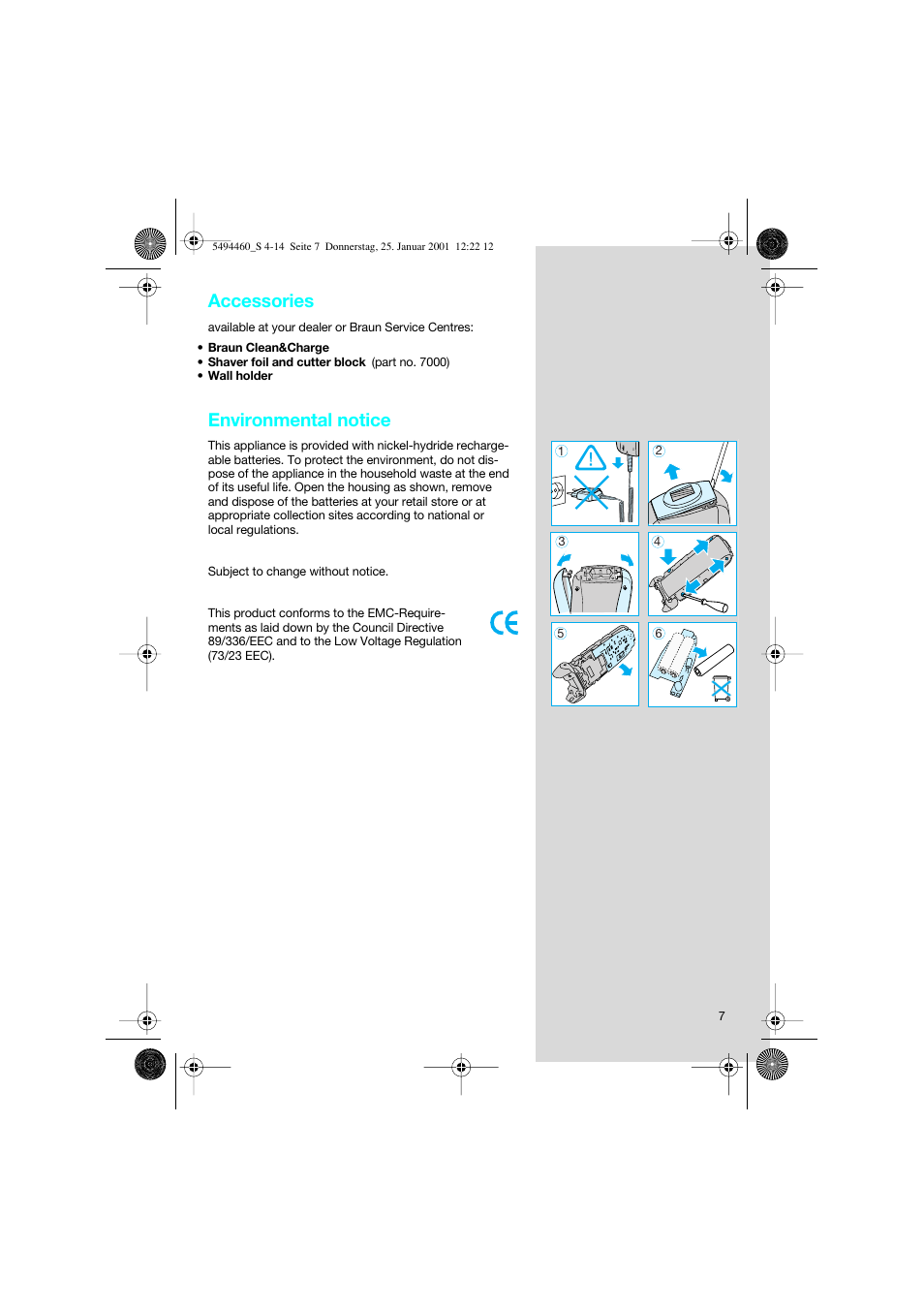Accessories, Environmental notice | Braun 7516 User Manual | Page 7 / 14