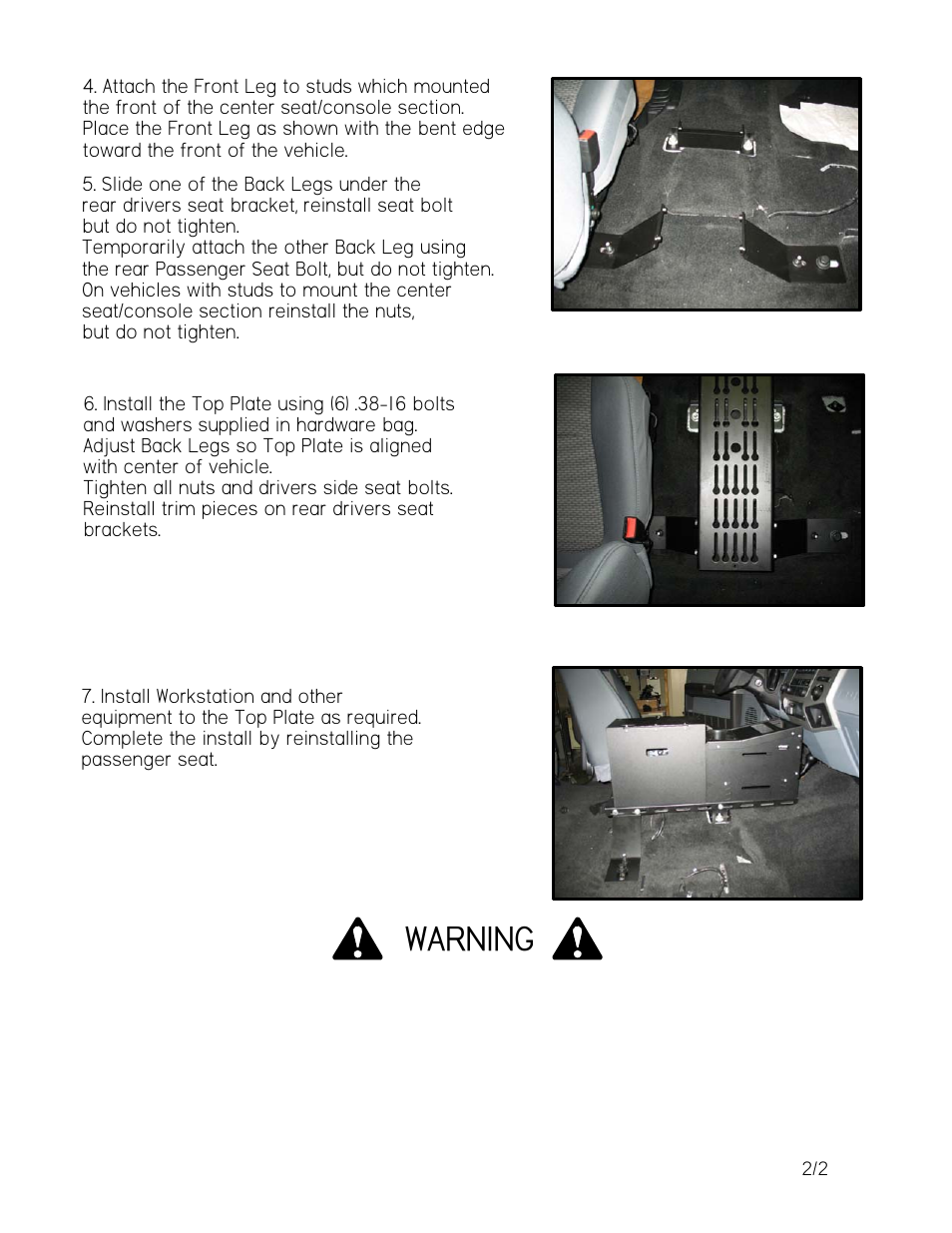 Warning | Gamber-Johnson 7160-0301 User Manual | Page 2 / 2