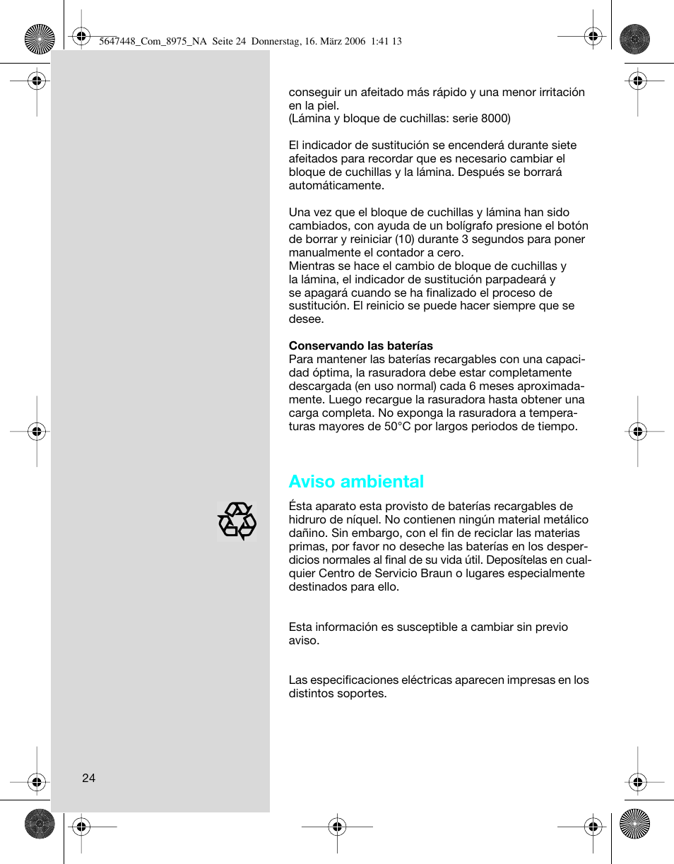 Aviso ambiental | Braun 5647 User Manual | Page 24 / 26