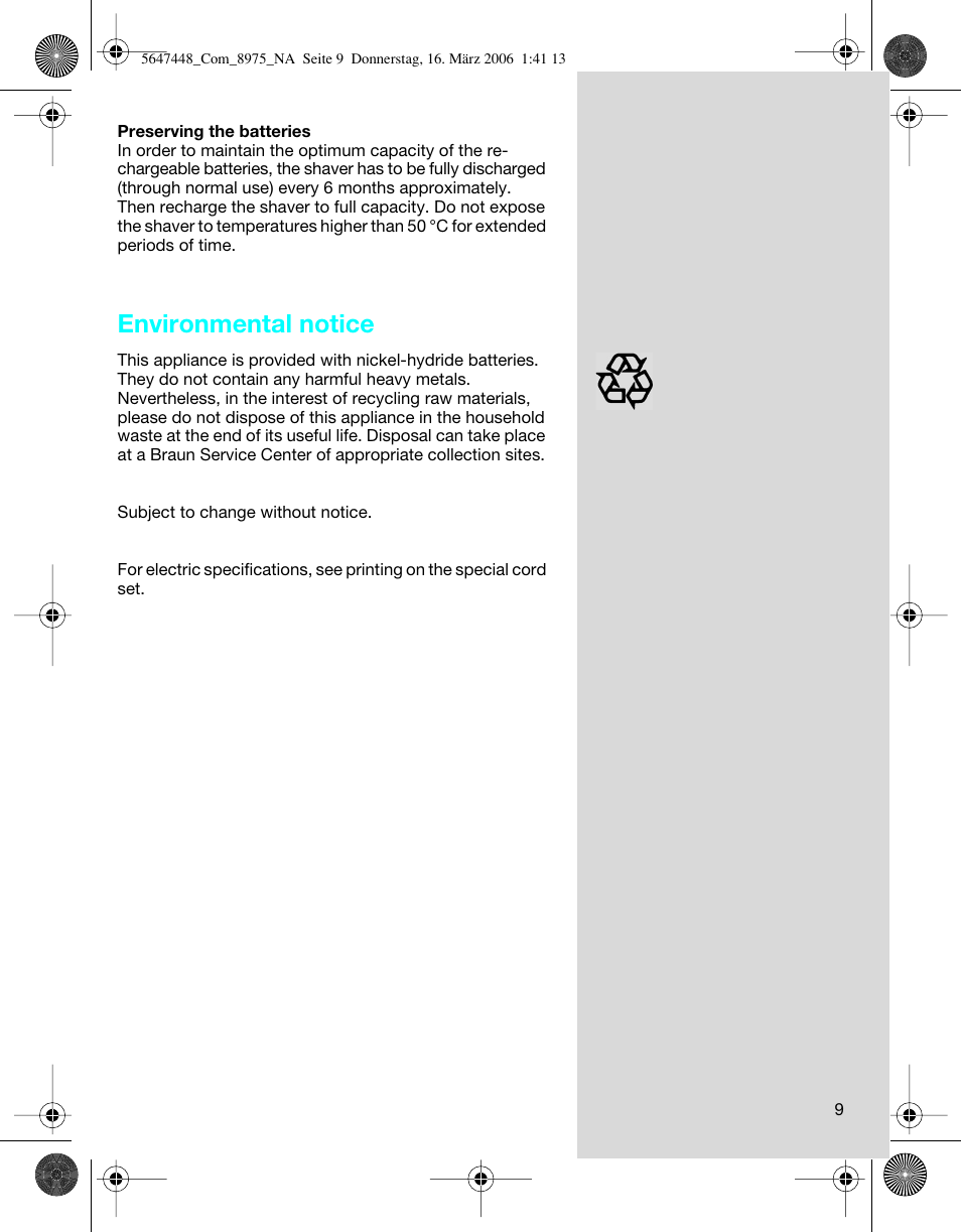 Environmental notice | Braun 5647 User Manual | Page 9 / 26