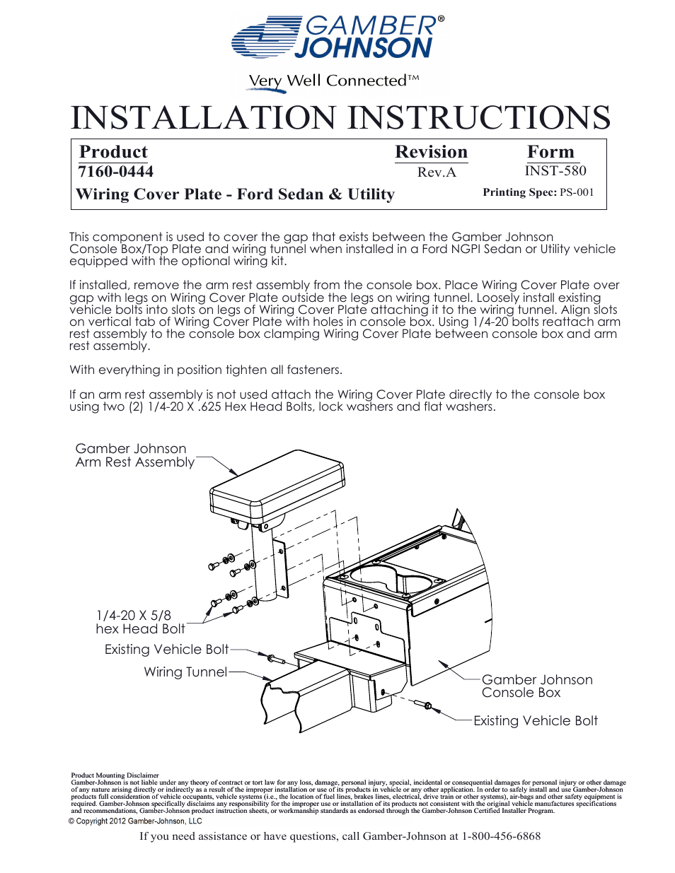 Gamber-Johnson 7160-0444 User Manual | 1 page