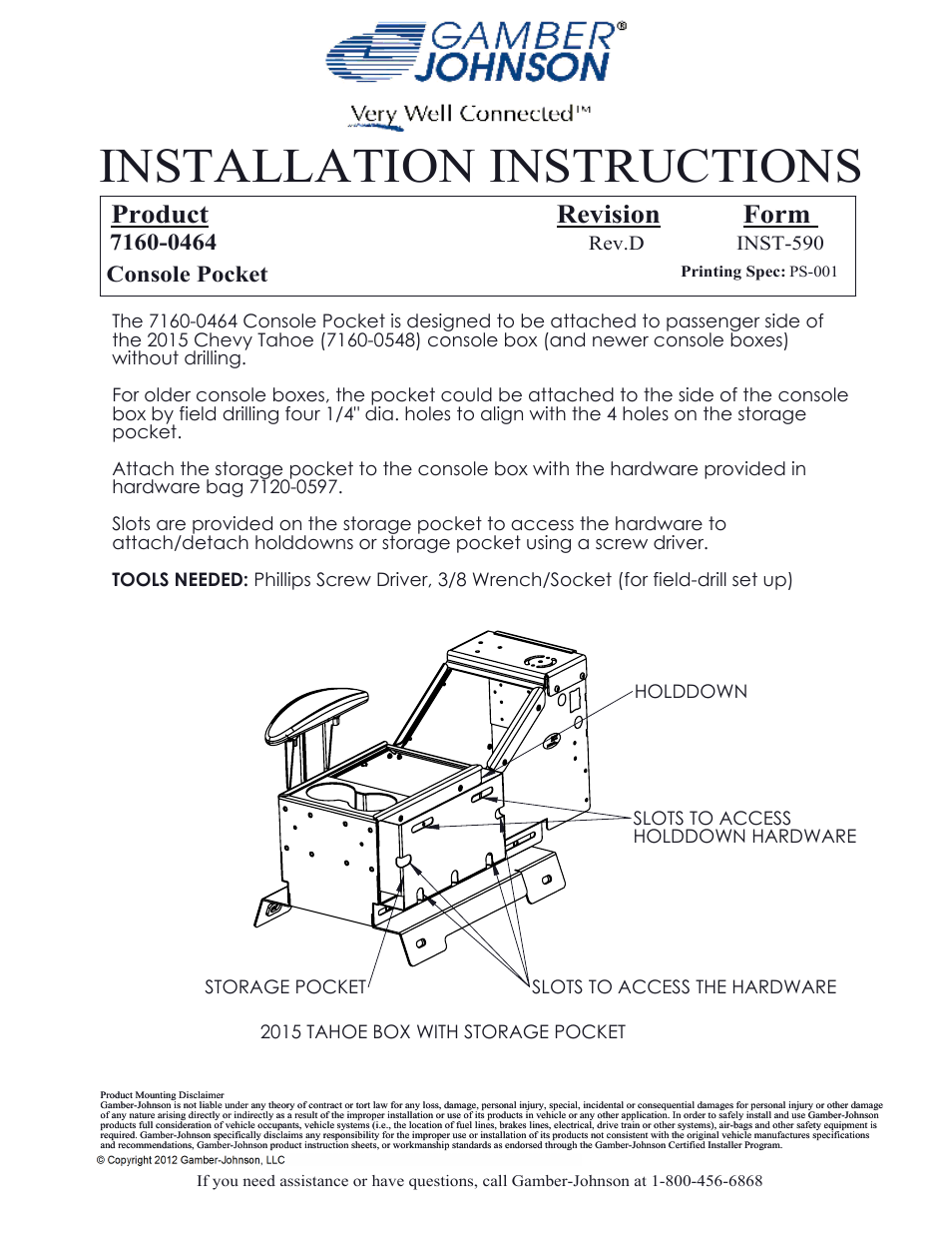 Gamber-Johnson 7160-0464 User Manual | 1 page