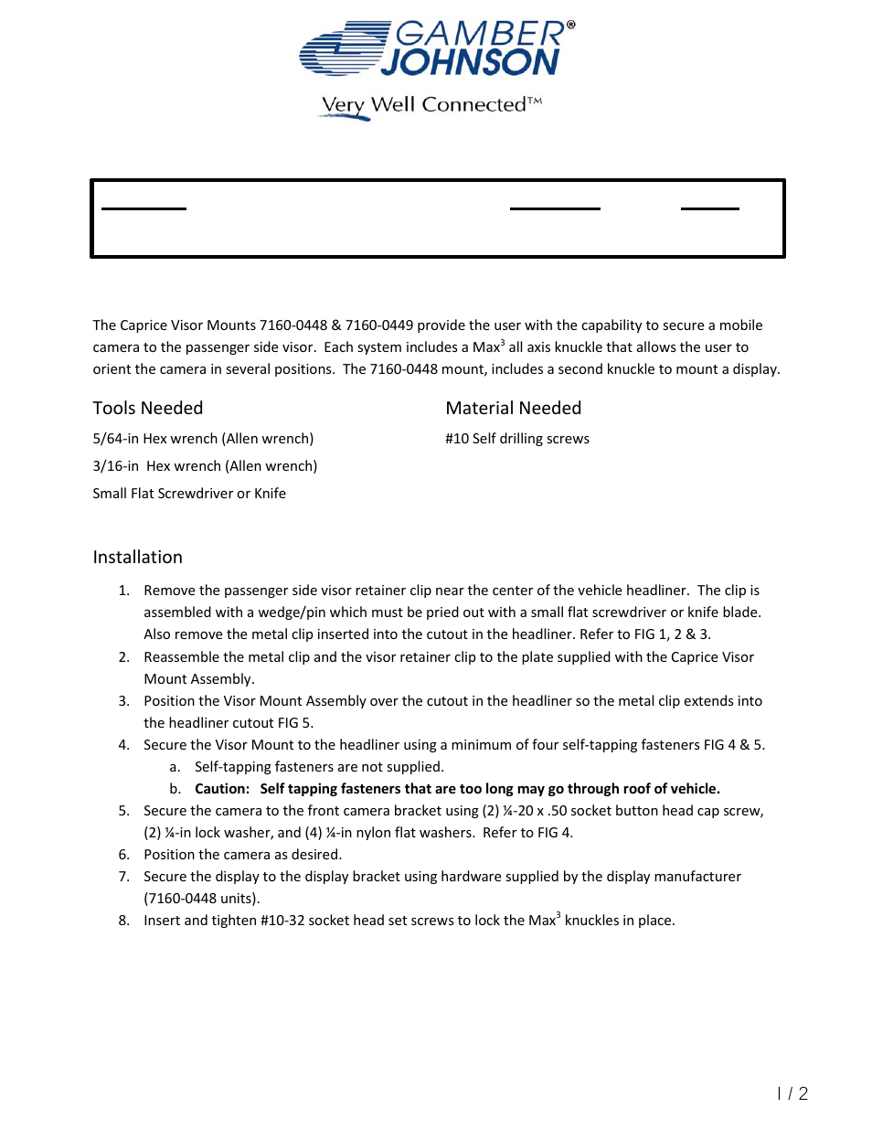 Gamber-Johnson 7160-0448 User Manual | 2 pages