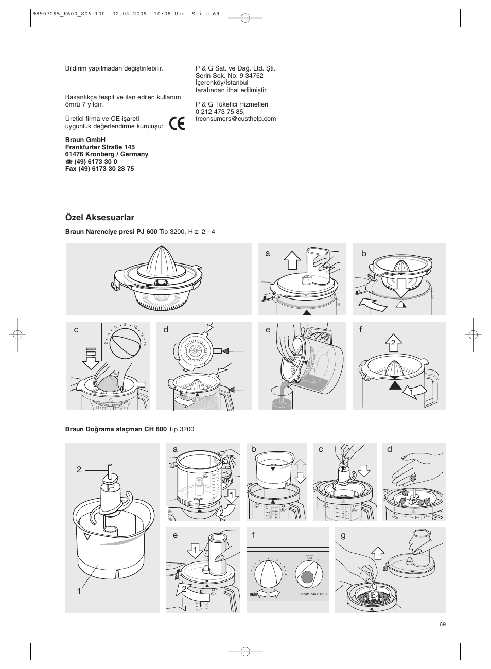 Özel aksesuarlar | Braun CombiMax 650 User Manual | Page 68 / 95