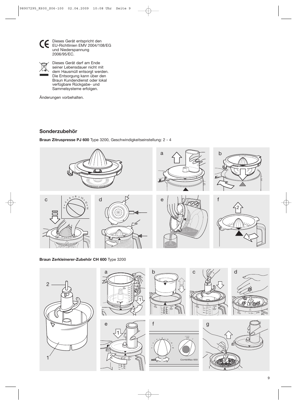 Sonderzubehör | Braun CombiMax 650 User Manual | Page 8 / 95