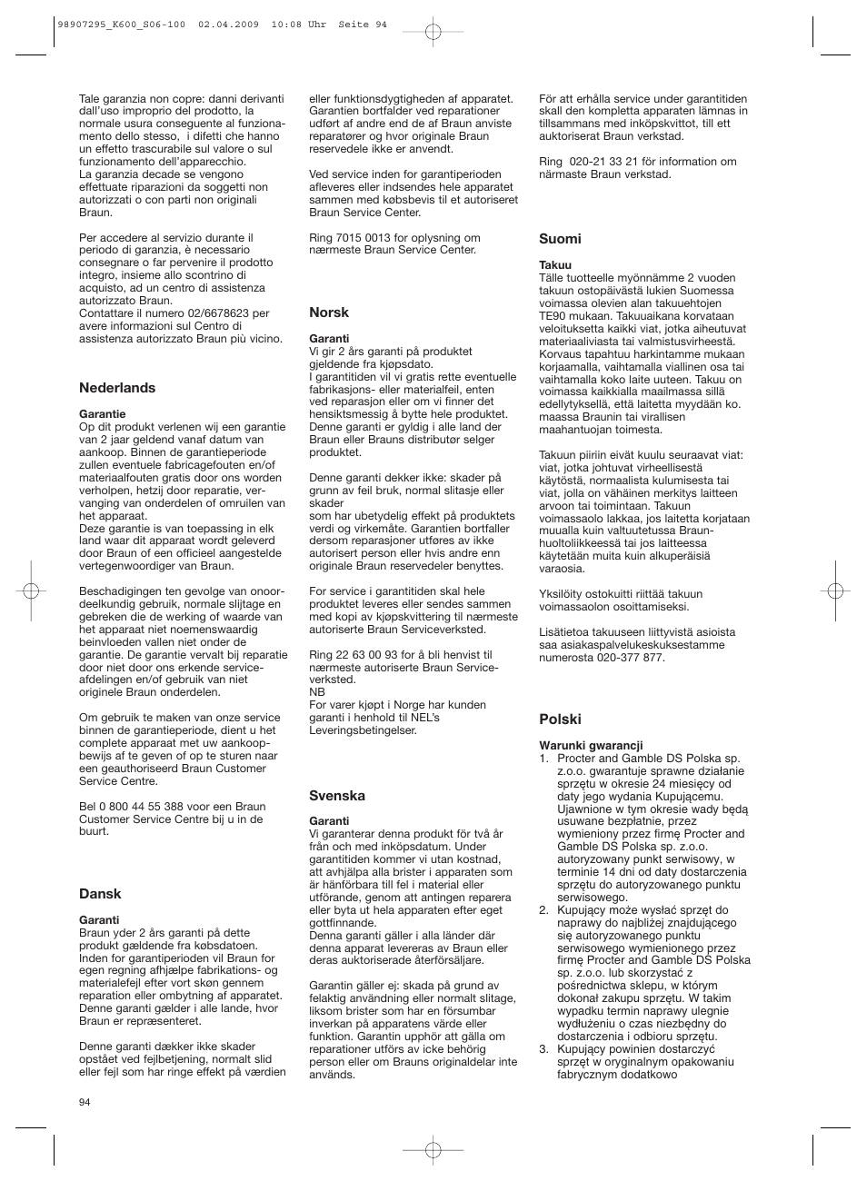 Braun CombiMax 650 User Manual | Page 93 / 95