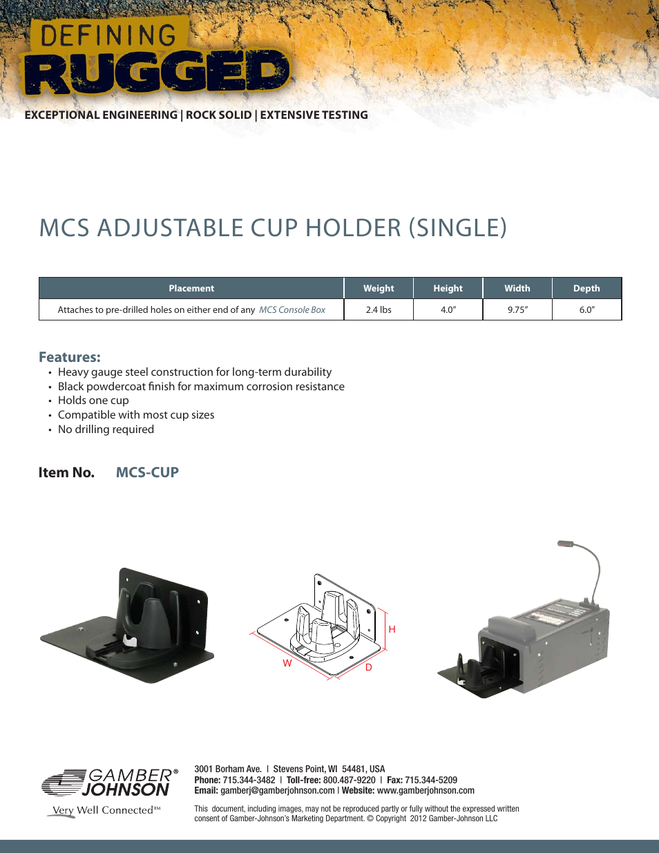 Gamber-Johnson MCS-CUP_0Й User Manual | 1 page