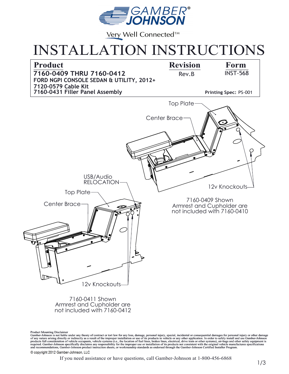 Gamber-Johnson 7160-0431 User Manual | 3 pages