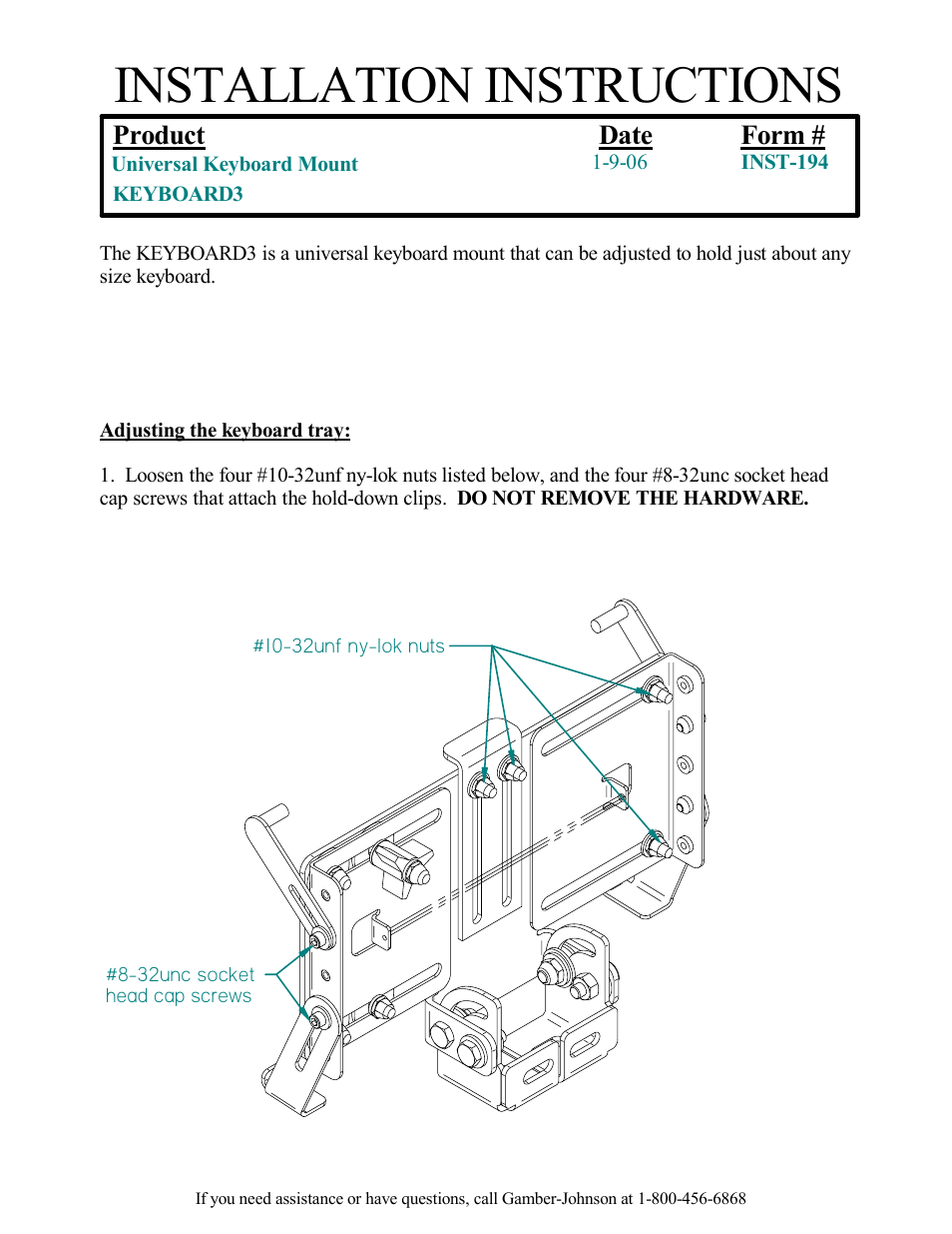 Gamber-Johnson KEYBOARD3 User Manual | 4 pages
