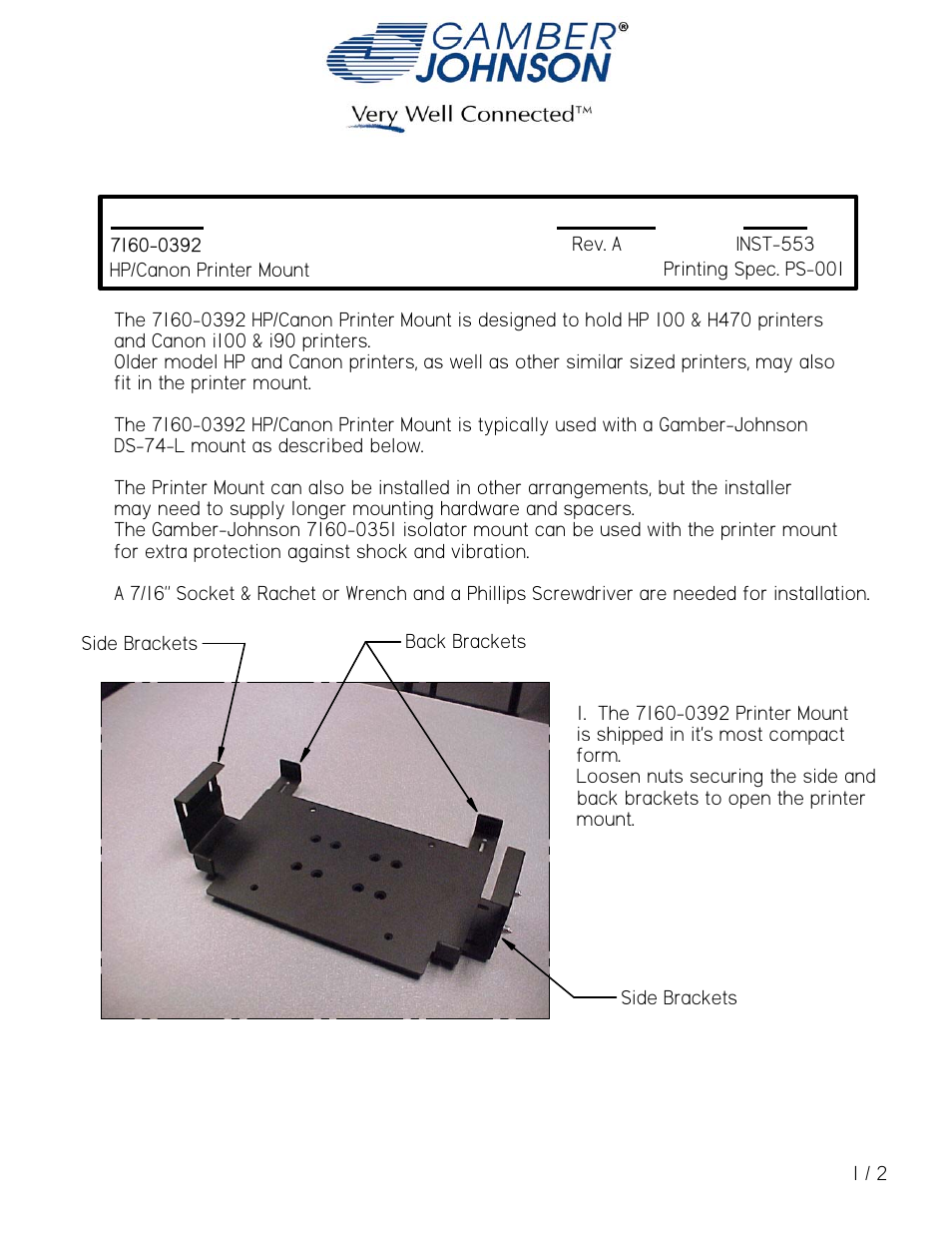 Gamber-Johnson 7160-0392 User Manual | 2 pages