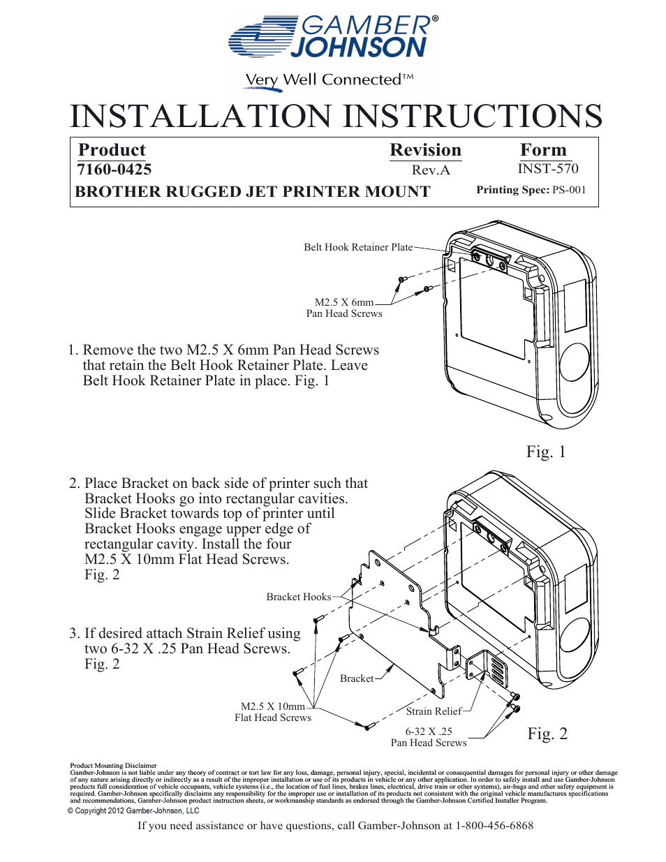 Gamber-Johnson 7160-0425 User Manual | 1 page