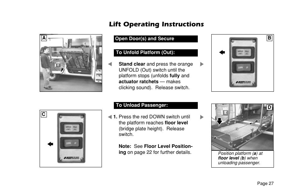 Lift operating instructions | Braun ULTRA SERIES 05 L200UARS User Manual | Page 29 / 51