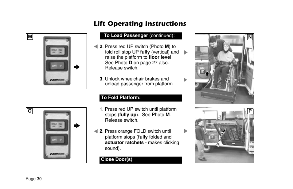 Lift operating instructions | Braun ULTRA SERIES 05 L200UARS User Manual | Page 32 / 51
