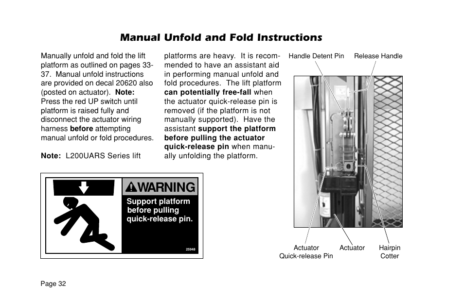 Warning, Manual unfold and fold instructions | Braun ULTRA SERIES 05 L200UARS User Manual | Page 34 / 51