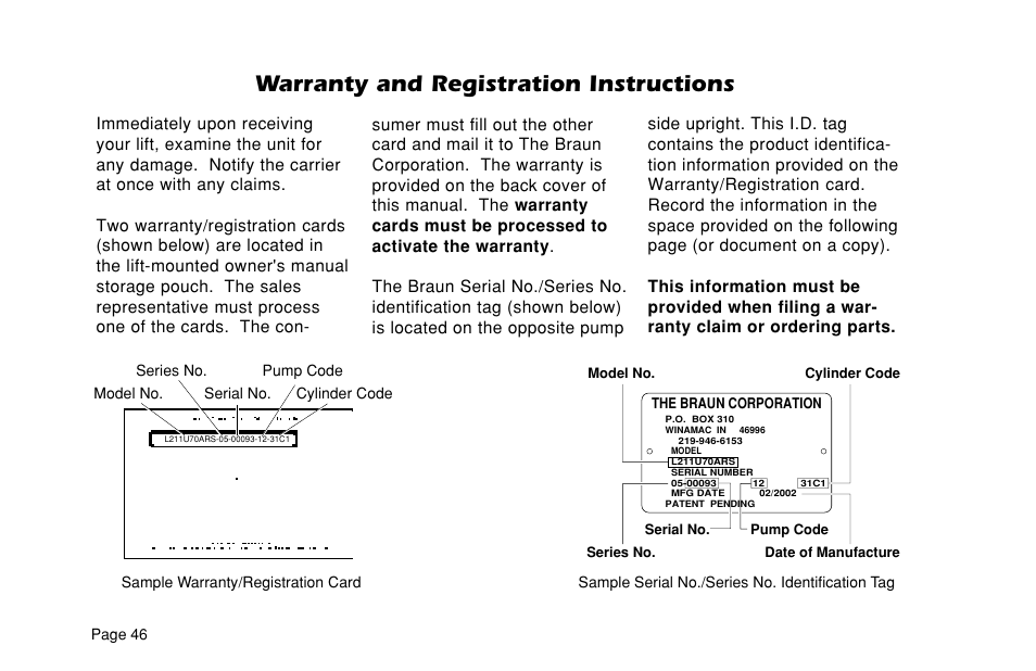 Warranty and registration instructions | Braun ULTRA SERIES 05 L200UARS User Manual | Page 48 / 51