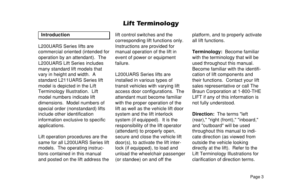 Lift terminology | Braun ULTRA SERIES 05 L200UARS User Manual | Page 5 / 51