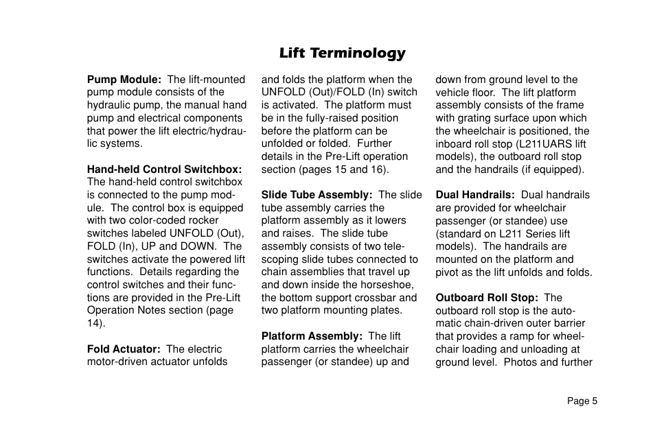 Lift terminology | Braun ULTRA SERIES 05 L200UARS User Manual | Page 7 / 51
