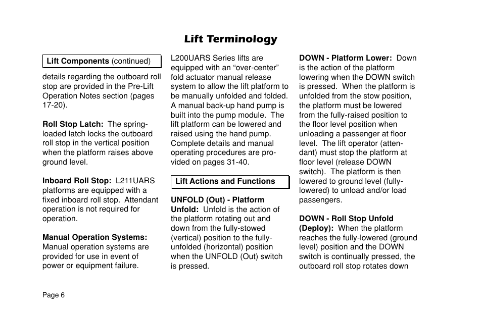 Lift terminology | Braun ULTRA SERIES 05 L200UARS User Manual | Page 8 / 51