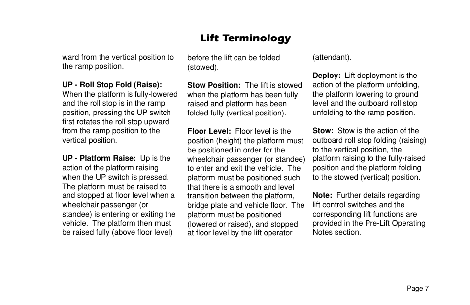 Lift terminology | Braun ULTRA SERIES 05 L200UARS User Manual | Page 9 / 51