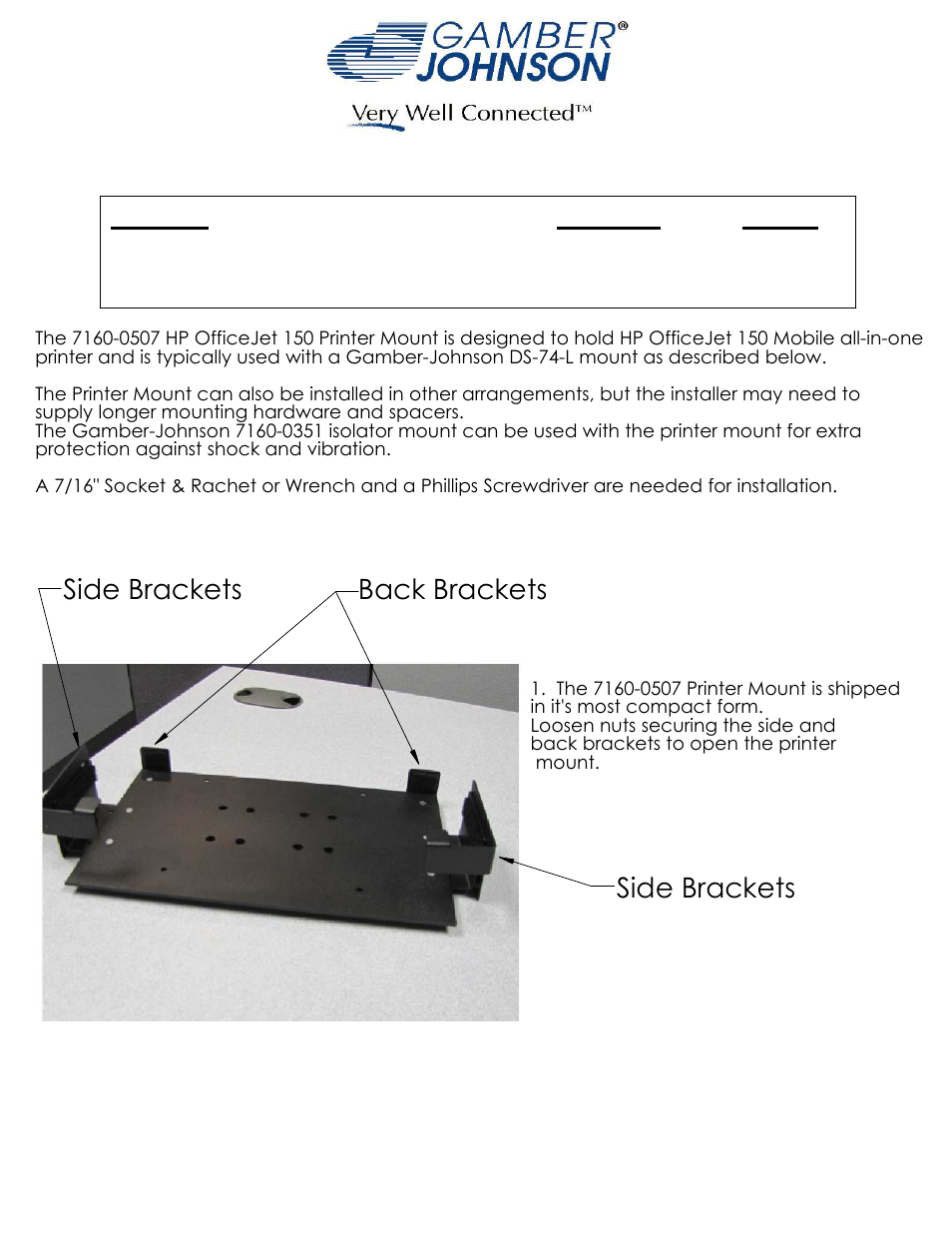 Gamber-Johnson 7160-0507 User Manual | 2 pages