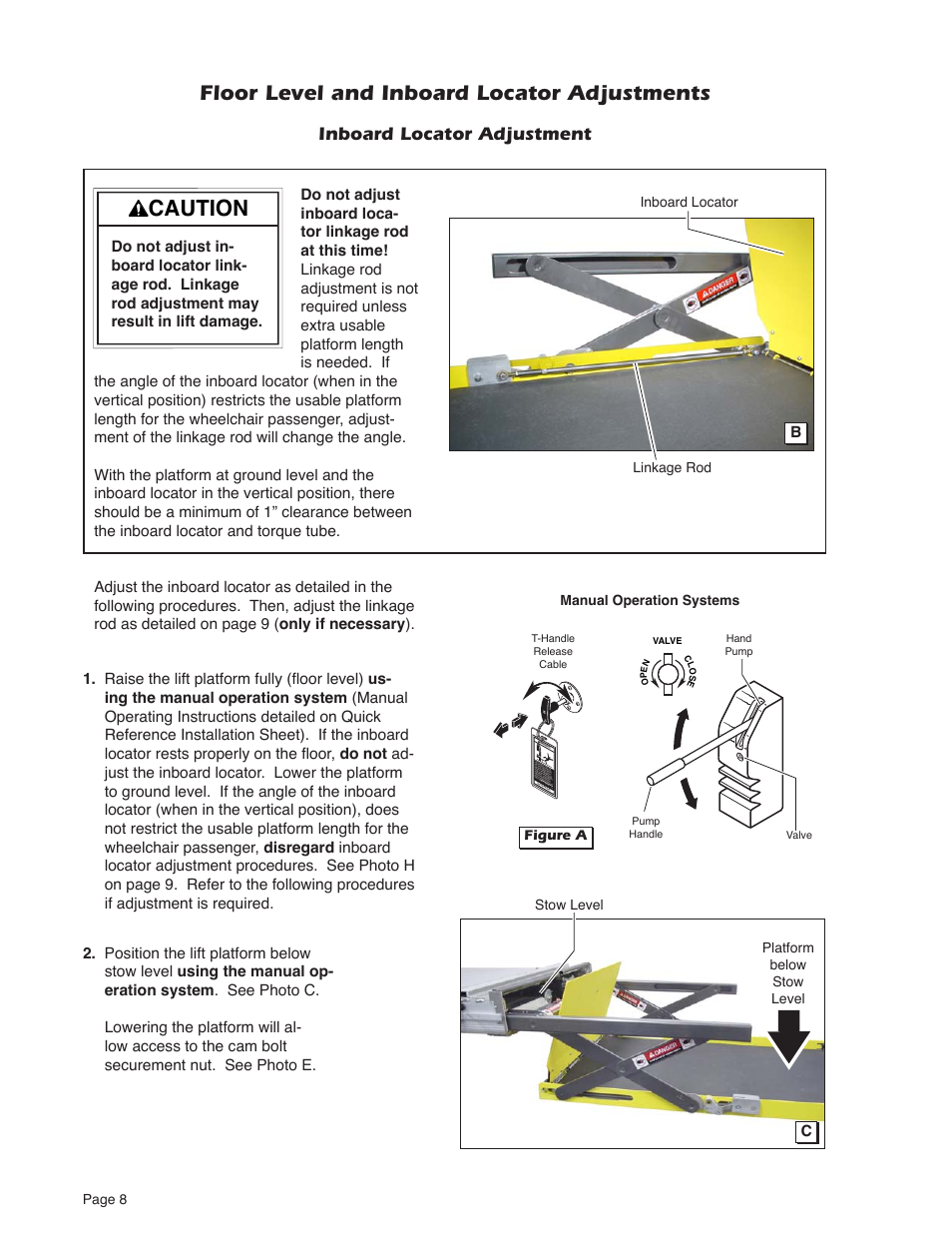 Caution, Floor level and inboard locator adjustments, Inboard locator adjustment | Braun NUVL603C User Manual | Page 10 / 38