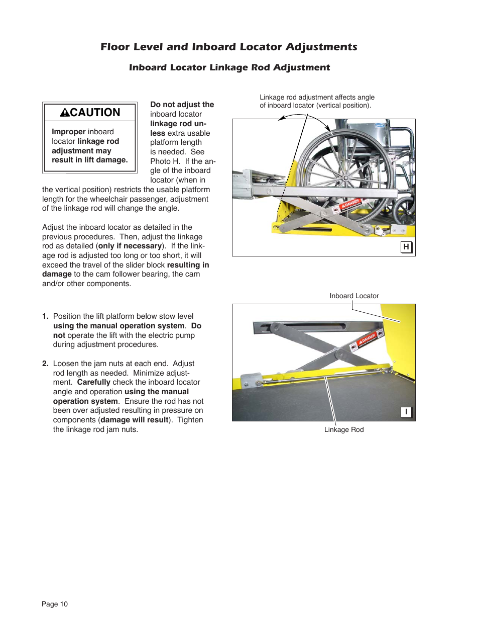 Caution, Floor level and inboard locator adjustments | Braun NUVL603C User Manual | Page 12 / 38