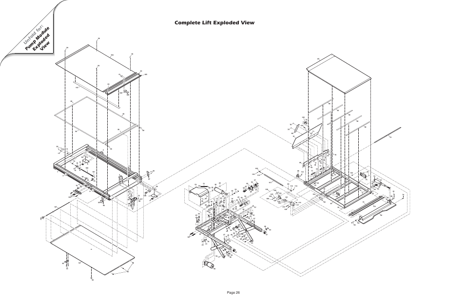 Complete lift exploded view, Unfold for: pump module exploded v iew, Page 26 | Braun NUVL603C User Manual | Page 28 / 38