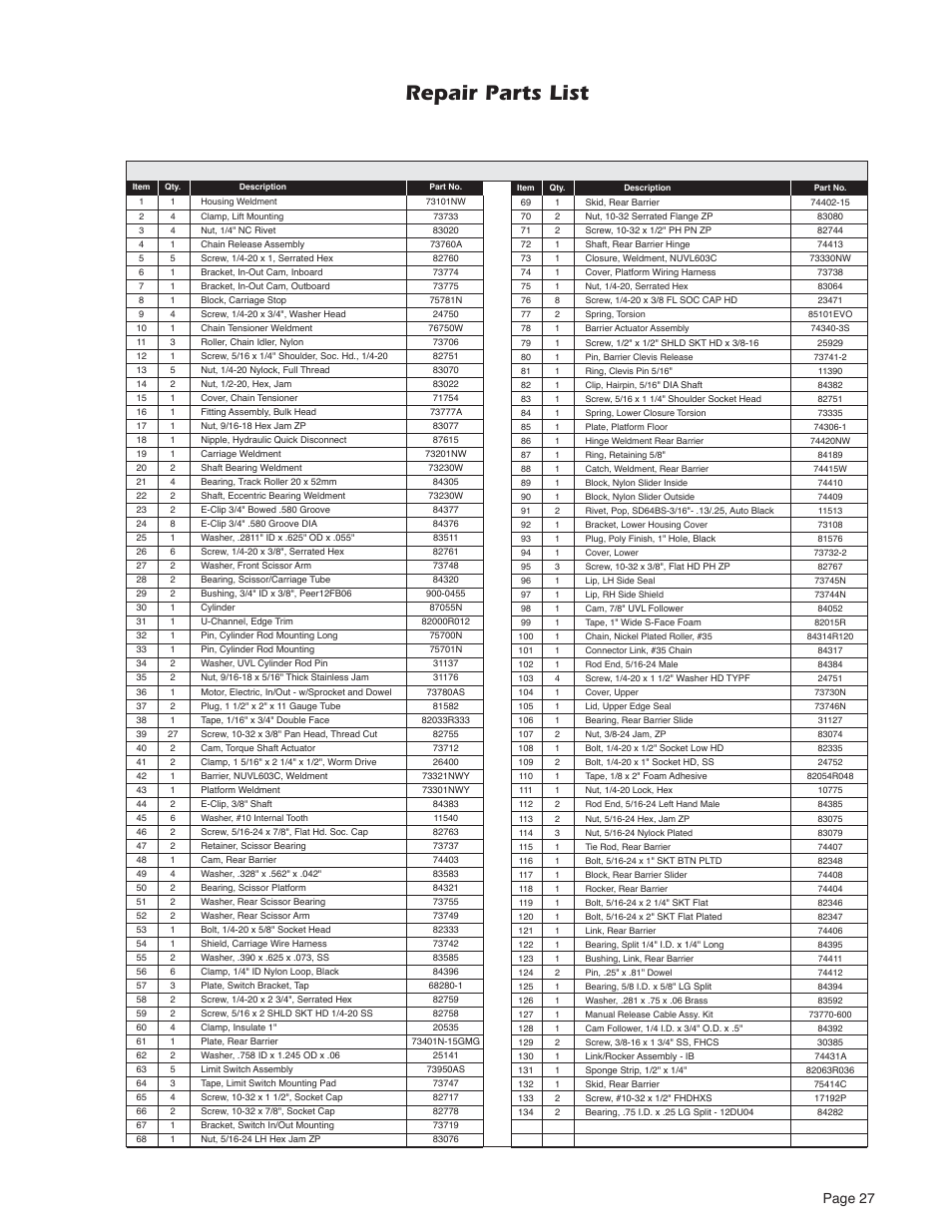 Repair parts list, Page 27 | Braun NUVL603C User Manual | Page 29 / 38