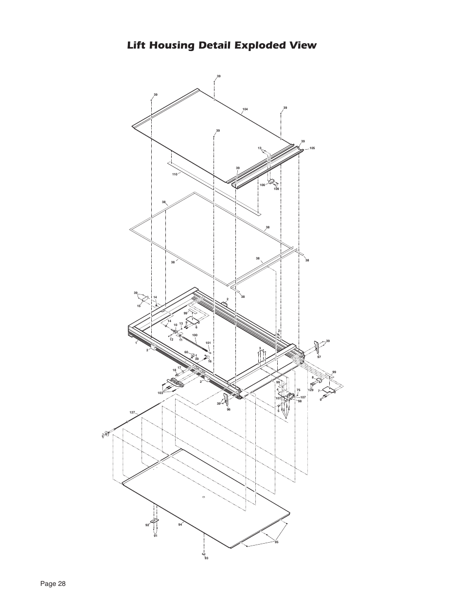 Lift housing detail exploded view, Page 28 | Braun NUVL603C User Manual | Page 30 / 38