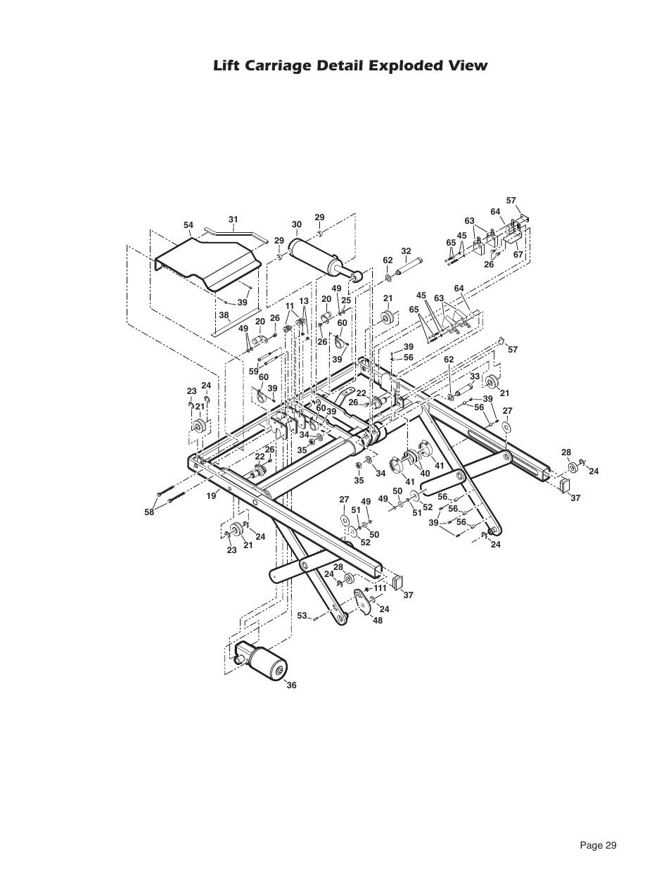 Lift carriage detail exploded view | Braun NUVL603C User Manual | Page 31 / 38