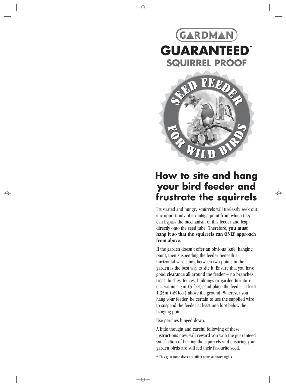 Gardman SQUIRREL PROOF User Manual | 2 pages