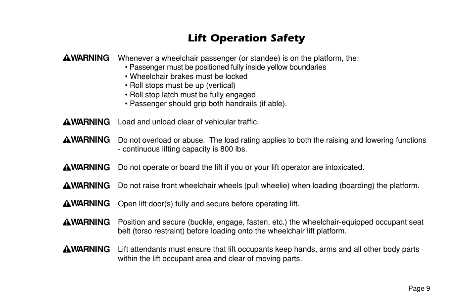 Lift operation safety | Braun L955 User Manual | Page 11 / 43