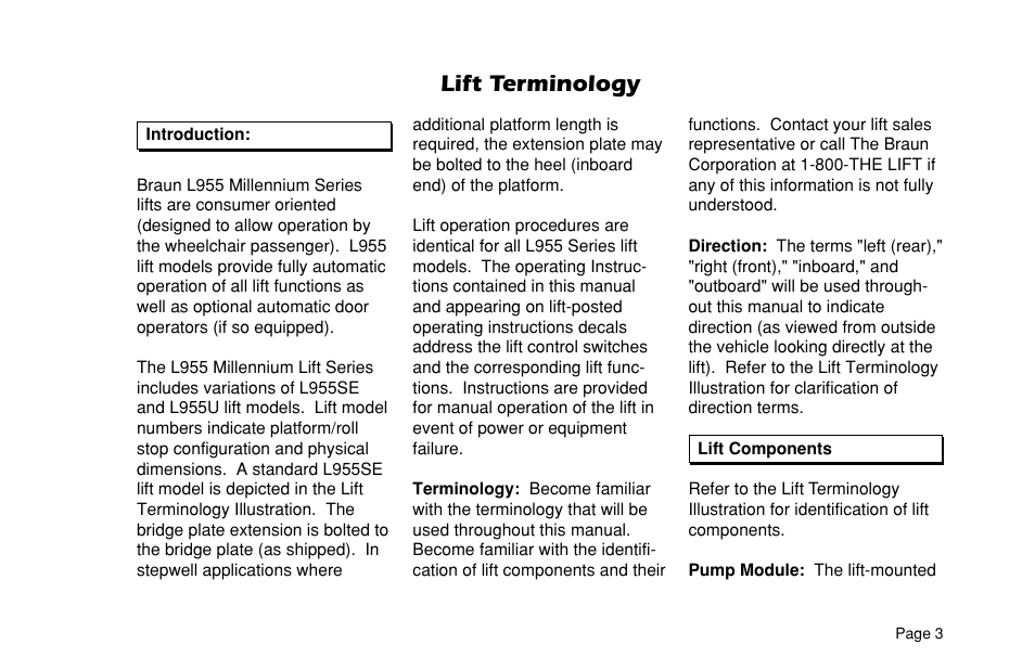 Lift terminology | Braun L955 User Manual | Page 5 / 43