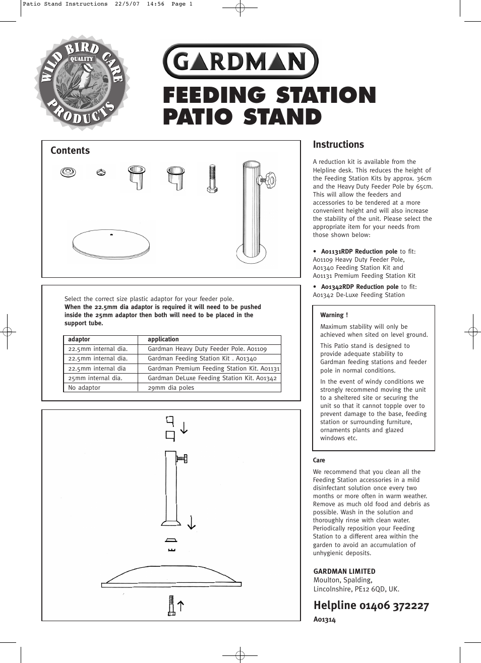 Gardman Patio Stand User Manual | 1 page