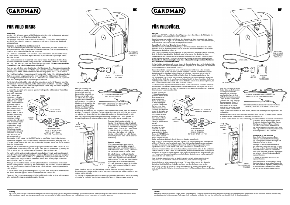 Colour camera nestbox, Nistkasten mit farbkamera, For wild birds | Für wildvögel | Gardman BW Nest Box User Manual | Page 2 / 4