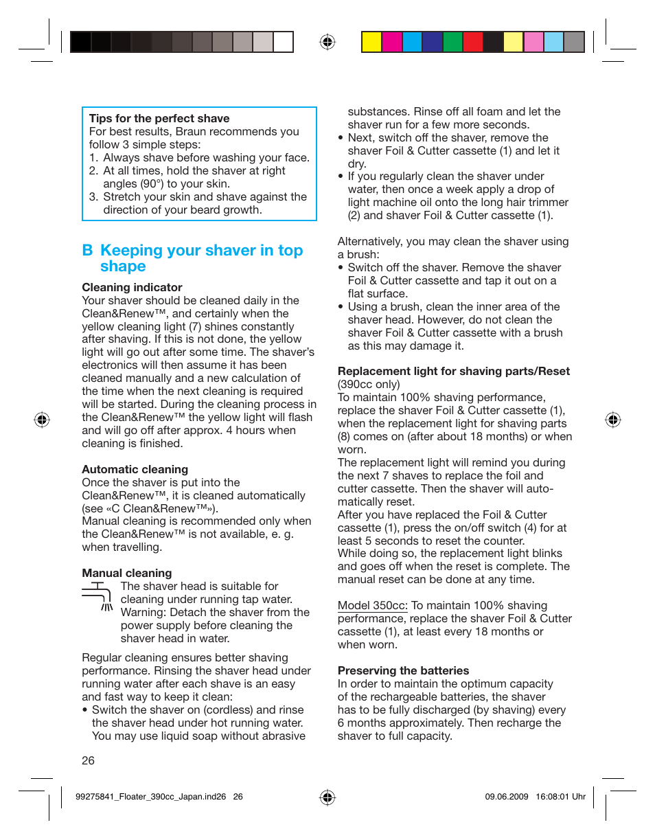 B keeping your shaver in top shape | Braun 350CC User Manual | Page 26 / 31