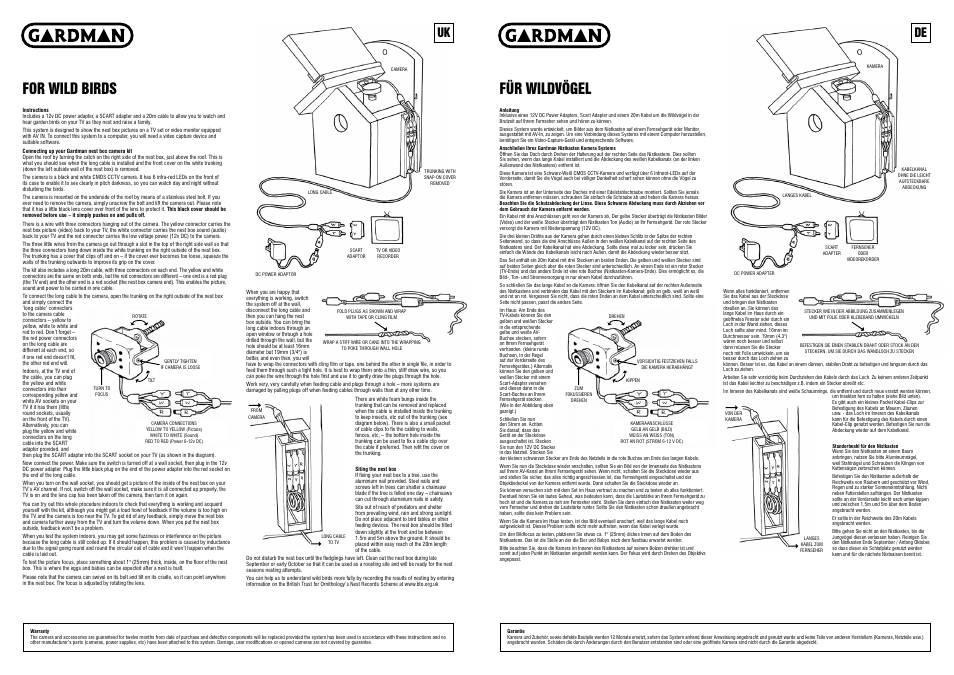 Camera nestbox, Nistkasten mit kamera, For wild birds | Für wildvögel | Gardman Rededasse med Kamera User Manual | Page 2 / 4