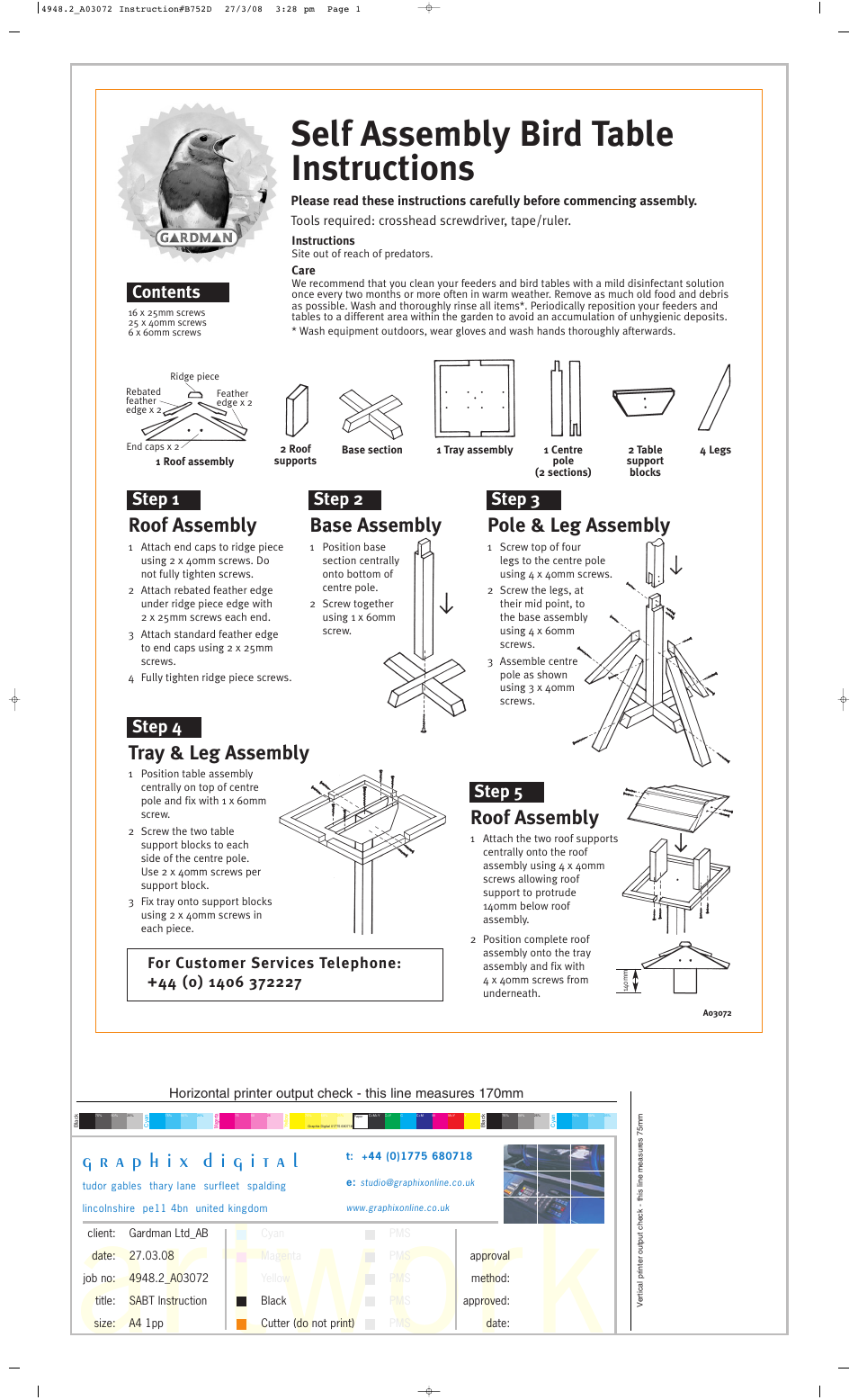 Gardman Self Assembly Bird Table User Manual | 1 page